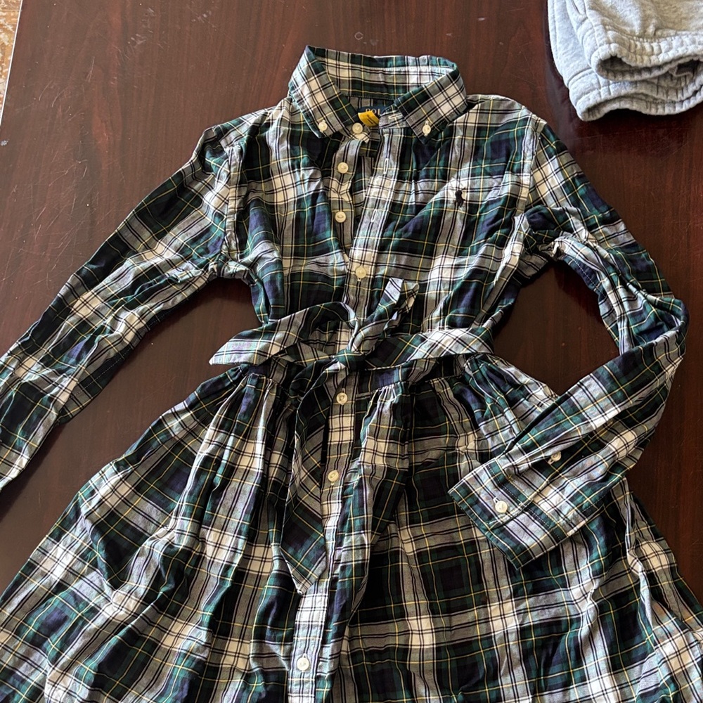 Polo by Ralph Lauren Black and Green Plaid Kids Dress